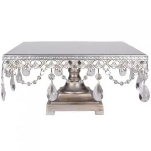 Crystal-Draped Square Cake Stand