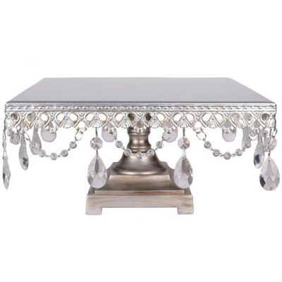 Crystal-Draped Square Cake Stand